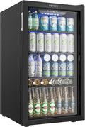 EUHOMY Beverage Refrigerator and Cooler, 128 Can Mini fridge with Glass Door, Small Refrigerator with Adjustable Shelves for Soda Beer or Wine, Home/Bar/Office, Black-Ruum Studio Home