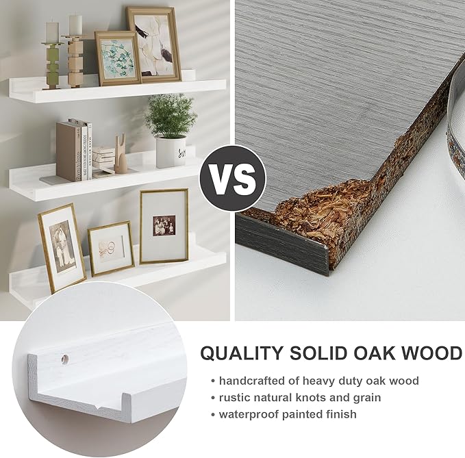 Floating Picture Ledge Shelves 72 Inch Solid Oak Wood Set of 2, Rustic Wall Storage Shelves with Lip, Kids Bookshelf, Photo & Picture Ledge Shelves for Bedroom, Living Room, Kitchen-Ruum Studio Home