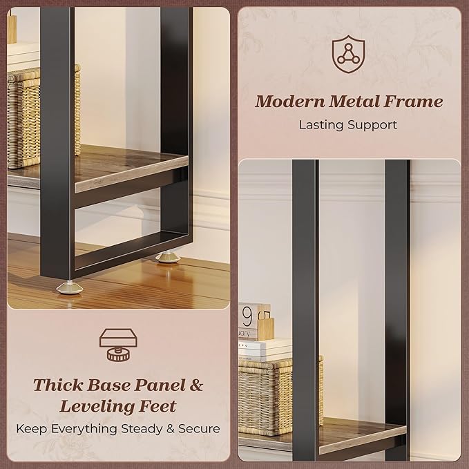 Huuger 47.2 Inch Entryway Table, 2-Tier Industrial Console Sofa Table with Storage, Accent Table, for Entry, Hallway, Entrance, Foyer, T-Shaped Metal Frame, Grey-Ruum Studio Home