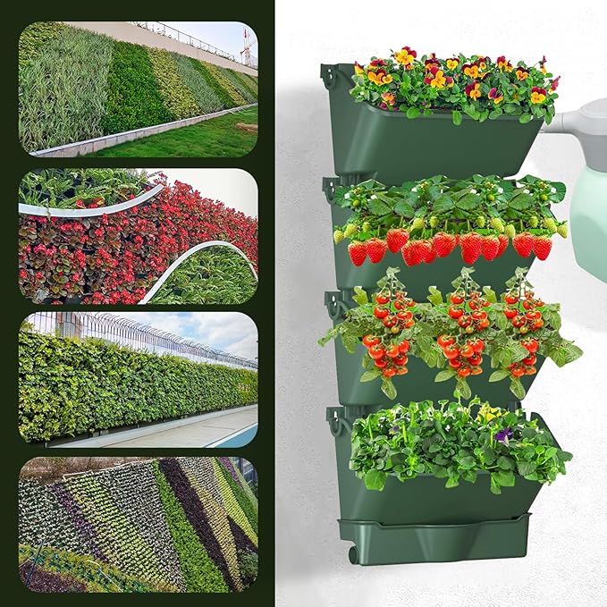 Self-Watering Wall-Mounted Planter Indoor/Outdoor Decor, Wall Planter Indoor Vertical Living Green PlantWall with 4 Pots Easy Installation 12.9''x5.5'' x26.7''-Ruum Studio Home