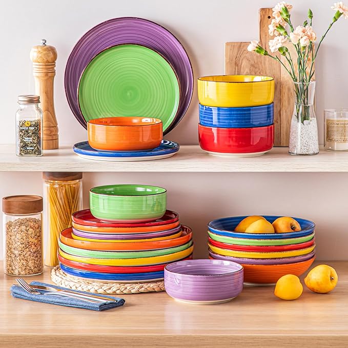 vancasso Bonita Dinnerware Sets 24 Pieces, Stoneware Dishes Set for 6, Dinner Platers with Bowls Set, Dinshwasher and Microwave Safe, Multicolor-Ruum Studio Home