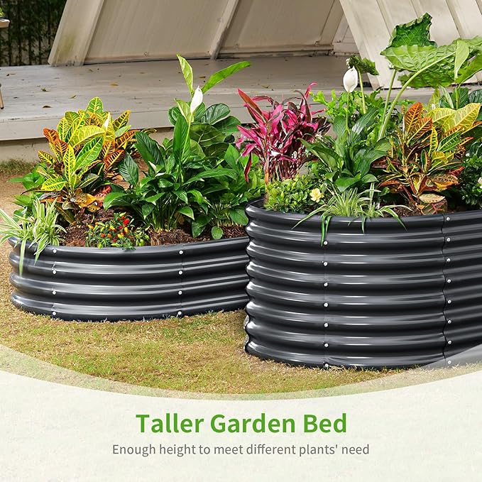 Land Guard Galvanized Raised Garden Bed, 8x4x2ft Planter Boxes Outdoor, Oval Larger Metal Planter Boxes for Vegetables, Fruits, Flowers (Grey)-Ruum Studio Home
