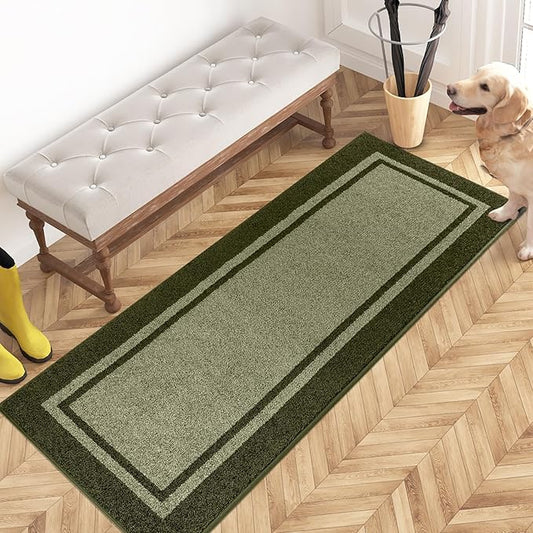 PURRUGS Dirt Trapping Door Mat 24" x 60", Non-Slip/Skid Machine Washable Entryway Rug, Shoes Scraper, Area Rug, Super Absorbent Welcome Mat for Muddy Wet Shoes and Paws, Budding Green & Sage Green-Ruum Studio Home