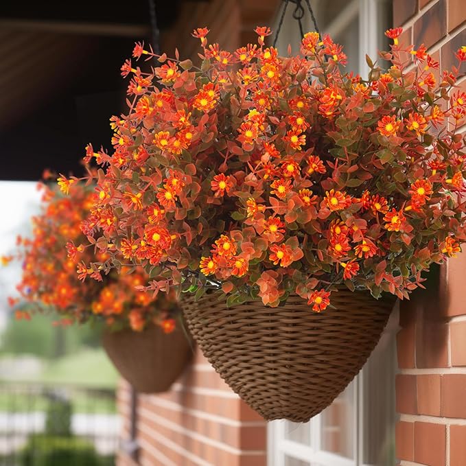 12 Bundles Artificial Fall Flowers No Fade Faux Autumn Plants, Fake Indoor Outdoor Greenery Decorations for Thanksgiving Christmas Wedding Party Home Garden Fireplace Décor (Fall Red)-Ruum Studio Home