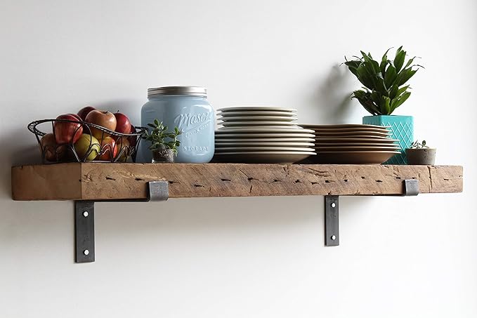 Urban Legacy Reclaimed Barn Beam Deep Shelves | Deep Shelves with Brackets Included, Set of 2 | (Natural Full Profile Bracket, 48" x 11" x 3")-Ruum Studio Home