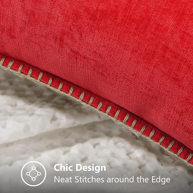 decorUhome Chenille Soft Throw Pillow Covers 18x18 Set of 2, Farmhouse Velvet Neutral Decorative Euro Pillow Covers with Stitched Edge for Couch Sofa Bed Home Decor, Red-Ruum Studio Home