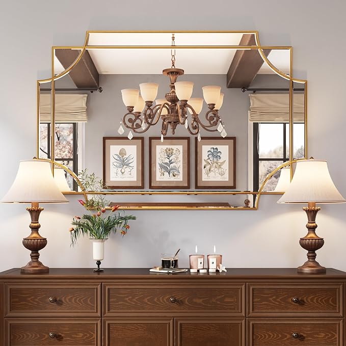 Kelly Miller 32"x48" Large Gold Mirror for Wall, Modern Decorative Mirror Rectangle Wall Vanity Mirror Bevelled Full Length for Bathroom Living Room Bedroom Farmhouse Fireplace Entryway-Ruum Studio Home