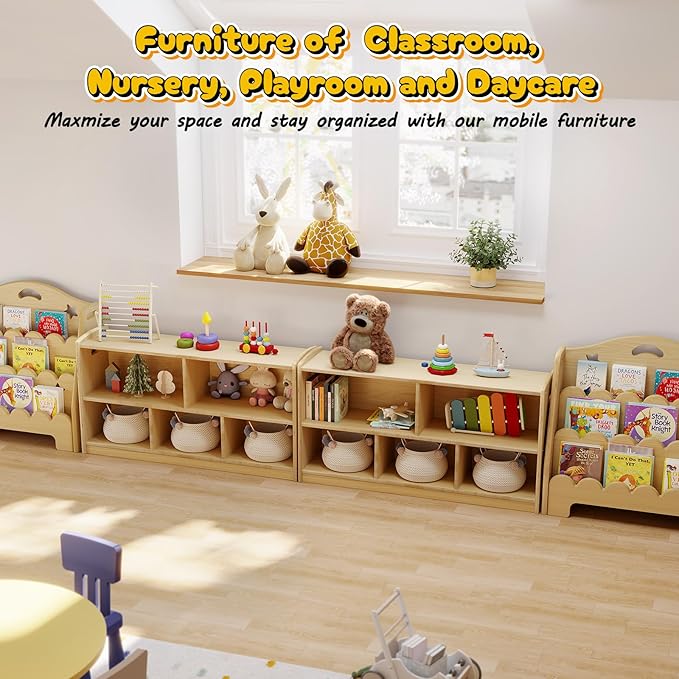 2-Tier Wood Montessori Cabinet for Kids, Toddler Room Book Shelves Toy Organizers and Storage, Small Book Shelf Storage for Baby Children, Furniture of Classroom, Nursery, Playroom-Ruum Studio Home