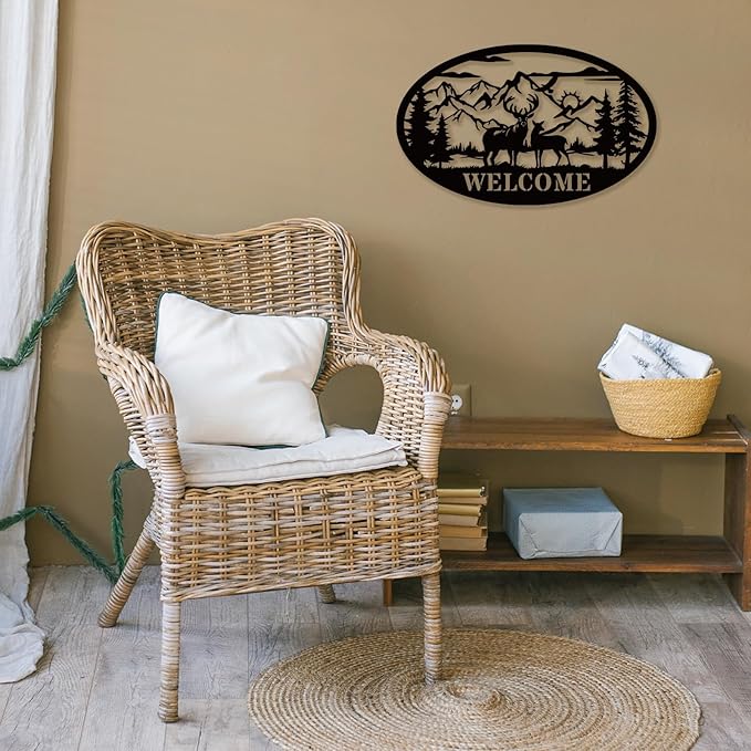 Rustic Metal Deer Cabin Sign, Outdoor Welcome Sign for Front Porch, Great Gift for Hunters, Farmhouse Cabin Decor-Ruum Studio Home