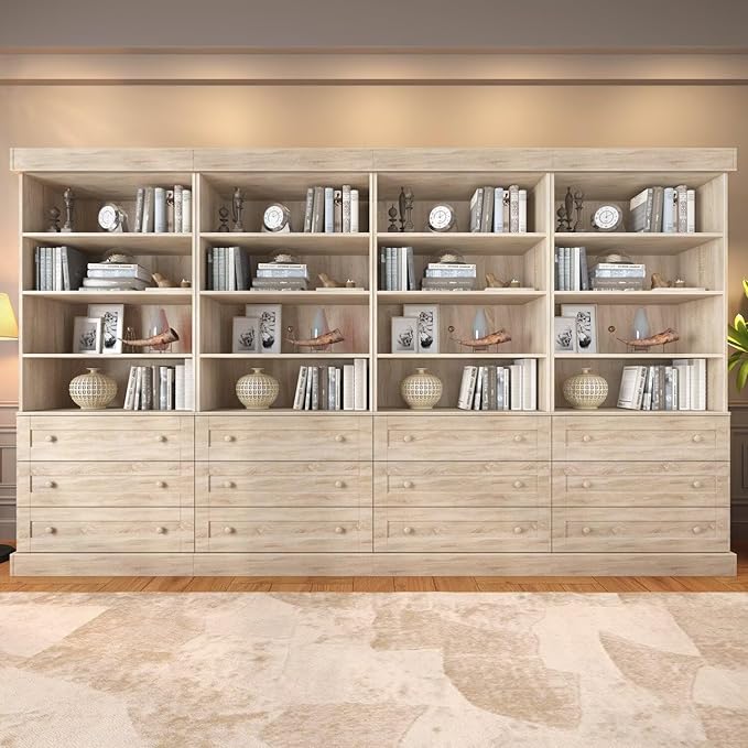 Vyre 71" Tall Farmhouse Bookshelves with Drawers, Large Modular Bookcase with Adjustable Shelves, Storage Cabinet for Living Room， Home Office, Kitchen, Brown-Ruum Studio Home