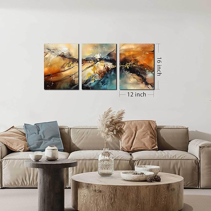 HUBOSKN Abstract Canvas Wall Art for Living Room - Modern Pictures for Office Wall Decor - 3 Piece Wall Art for Bedroom Size 12" x 16"-Ruum Studio Home
