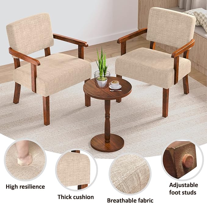 Accent Chair Set of 2 with Table, Living Room Chairs with Soft Seat and Armrests for Living Room Bedroom Reading Room Waiting Room (Beige) (AC01)-Ruum Studio Home