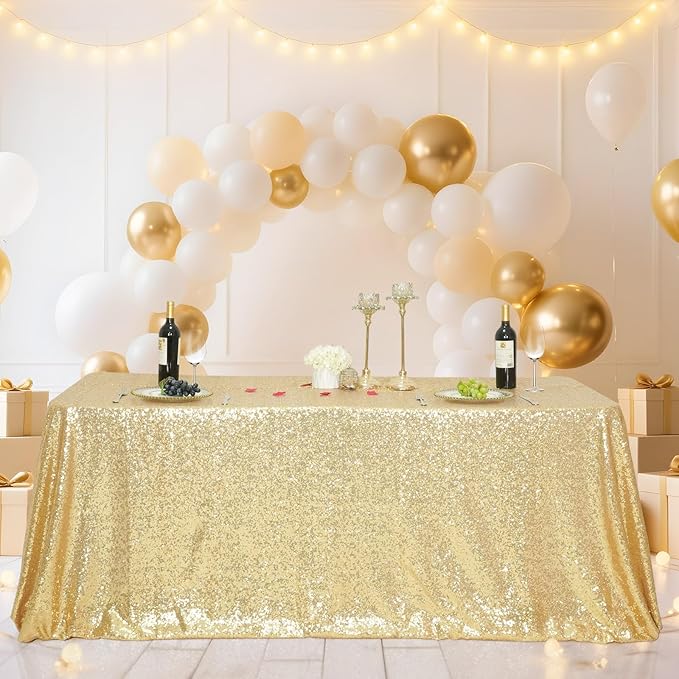 SquarePie Sequin Tablecloth 50 x 72 Inch Light Gold Glitter Table Cloth for Wedding Party Decoration-Ruum Studio Home