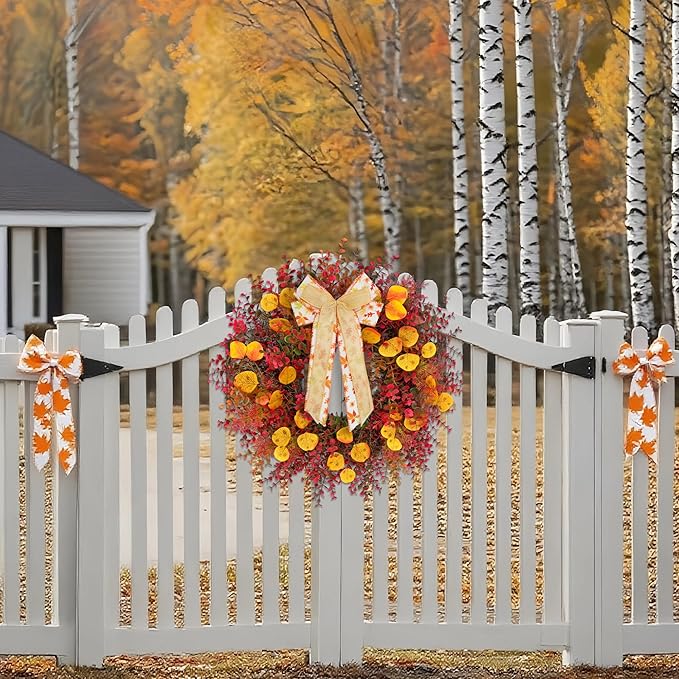 CYANBLOOM Fall Front Door Wreath: 24 Inch Large Burgundy Boxwood Eucalyptus Wreaths with Maple Bow for Rustic Farmhouse Decor - Weatherproof Outdoor Indoor All Season - Thanksgiving Halloween Decor-Ruum Studio Home