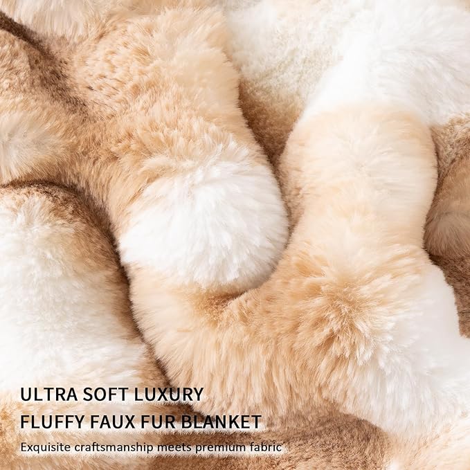 Cozy Faux Fur Throw Blanket for Bed-Warm Fuzzy Throw Blanket, Soft Plush Thick Bubble Blankets for Bedroom and Living Room, Furry Luxury Blanket, 90 x 90, Tie-Dye Brown-Ruum Studio Home