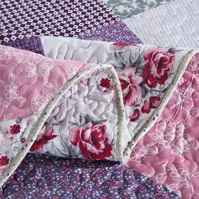 NEWLAKE Quilt Bedspread Sets-Floral Checkered Pattern Reversible Coverlet Set,King Size-Ruum Studio Home