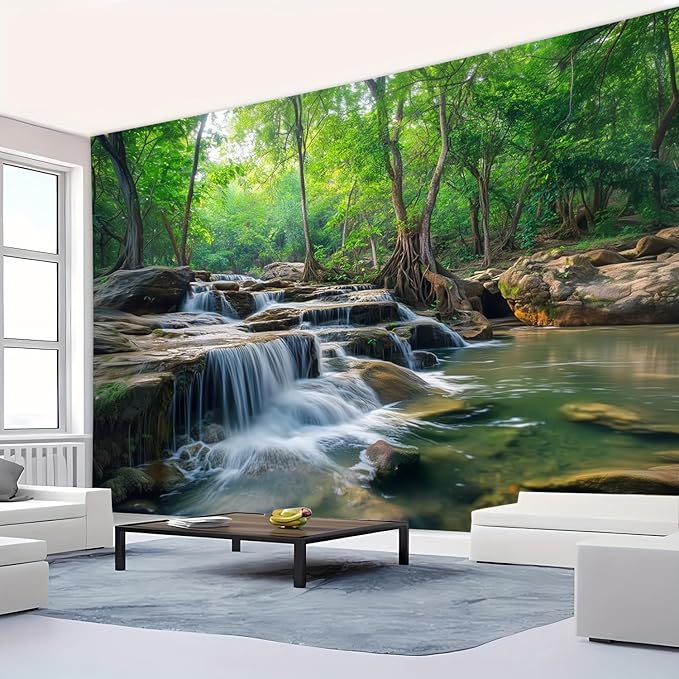 BSFHH Nature Tapestry Forest Tree Sea Cave Wall Hanging, Stream Through Rainforest Landscape Wall Art Tapestry for Bedroom Living room (Creek, 90"×70", Unframed)-Ruum Studio Home