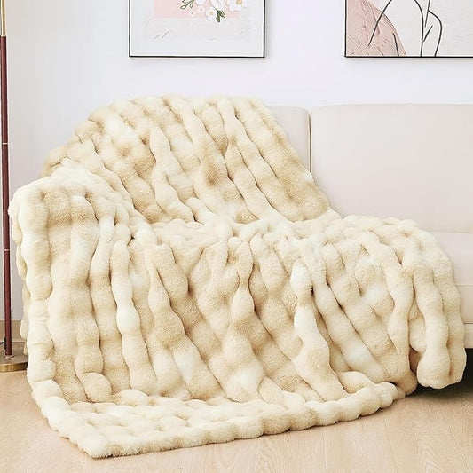 Tie-dye Camel Faux Fur Rabbit Thick Throw Blanket for Couch Living Room 50x60 Fluffy Bed Furry Comforter Soft Blanket Best Housewarming Home Gifts 860 GSM-Ruum Studio Home