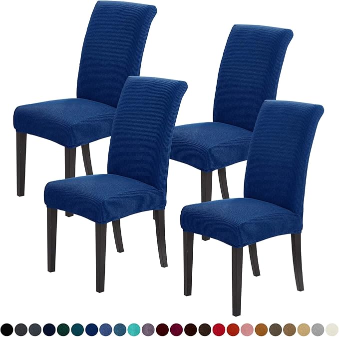 Joccun Chair Covers for Dining Room Set of 4, Dining Chair Slipcovers Stretch Dining Room Chair Covers Seat Protector,Washable Parsons Chair Cover for Home,Banquet(Classic Blue,4 Pack)-Ruum Studio Home