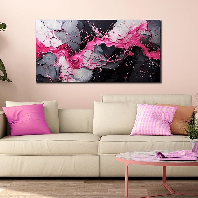 GUGIKA Abstract Wall Art for Living Room, Pink Canvas Wall Decor for Girls Bedroom Decor, Pigment Texture Print, Size 29x59 Inches-Ruum Studio Home