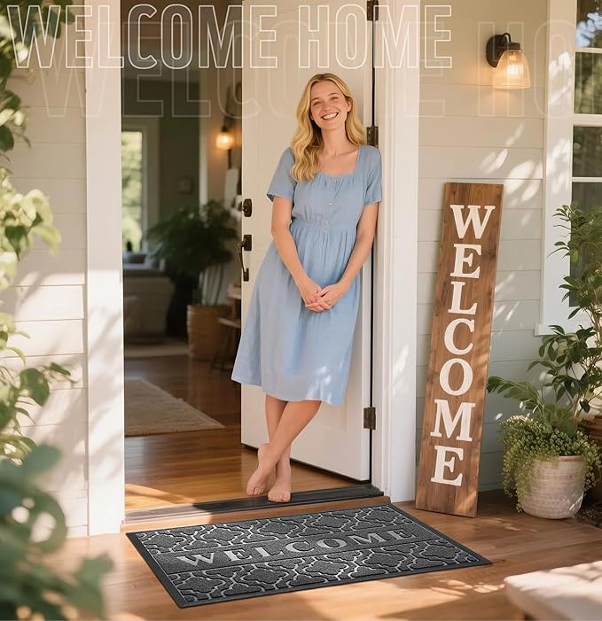Yimobra Welcome Mat Outdoor Indoor, 36x24 All-Season Waterproof, All-Weather Heavy Duty Doormat, Low Profile Porch Patio Entrance Mat, Sturdy Natural Rubber, Dark Grey-Ruum Studio Home