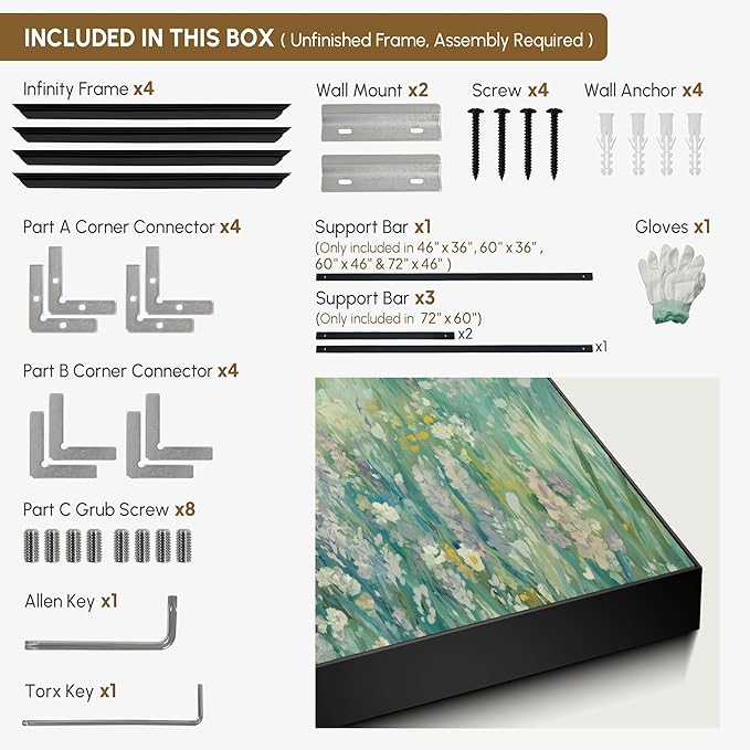 SIGNWIN 36"x60" Extra Large Framed Wall Art Wildflower Meadow Landscape Soft Pastel Nature Illustration for Home Living Room Bedroom Decor (Frame Assembly Required)-Ruum Studio Home