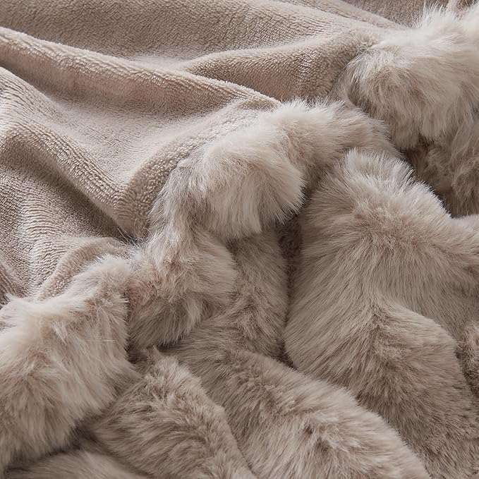 Lotus Karen Faux Fur Throw Blanket Linen - 800 GSM Bubble Rabbit Fluff Blanket for Couch Bed Sofa,Softest Fluffy Fuzzy Cozy Blanket,Thick Furry Plush Shaggy Warm Blankets for Women,60x80 Inches-Ruum Studio Home