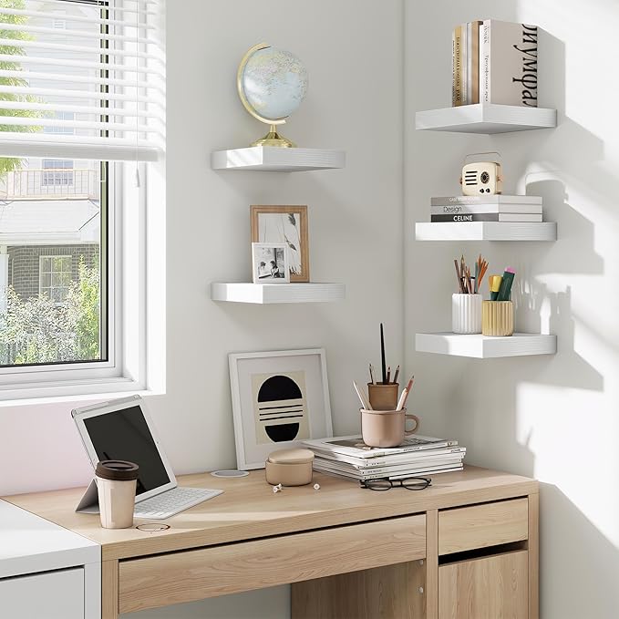 fuqing Floating Shelves for Wall, Bathroom Shelf Wall Mounted for Storage, Shelves with Invisible Bracket for Bedroom, Kitchen, Living Room, Farmhouse Small Book Shelf, 6.5 Inch Set of 3, White-Ruum Studio Home