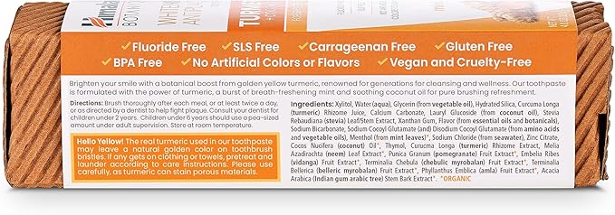 Himalaya Botanique Turmeric & Coconut Oil Whitening Antiplaque Herbal Toothpaste, Whitens Teeth, Fluoride Free, No Artificial Flavors, SLS Free, Vegan, Cruelty Free, Foaming, Mint Flavor, 4 Oz, 4 Pack-Ruum Studio Home