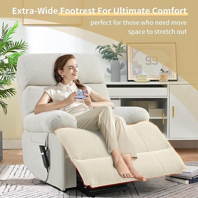 Power Lift Chair Recliners for Elderly, Overstuffed Electric Lift Recliner Chair with Widened Footrest Side Packets for Living Room Bedroom-Ruum Studio Home