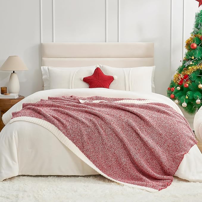 Snuggle Sac Christmas Red Blanket Twin Size, Ultra Soft Warm Fuzzy Knit Blanket Throws Dupes for Couch,Sofa, Bed, Heather Red, 60x80 inches-Ruum Studio Home
