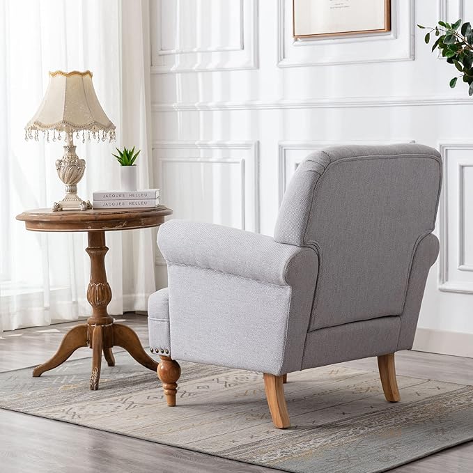 chairus Linen Accent Chair for Living Room Set of 2 Upholstered Mid Century Modern Single Sofa Chair with Solid Wood Legs Comfy Reading Chair Armchair for Bedroom/Office Room/Recption/Lounge, Grey-Ruum Studio Home