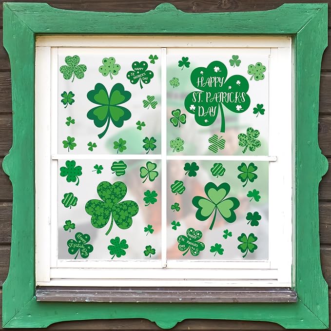 9 Sheets St Patricks Day Window Clings, 115 PCS St Patrick's Day Shamrock Window Stickers for St Patricks Day Decorations, Green Static Spring Window Clings for Glass Windows St Patricks Day Decor-Ruum Studio Home