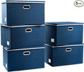 PRANDOM Extra Large Collapsible Storage Bins with Lids [5-Pack] Linen Fabric Foldable Storage Baskets Boxes Organizer Containers Cube with Cover for Bedroom Closet Office Nursery (22.8x15.75x13.8)-Ruum Studio Home