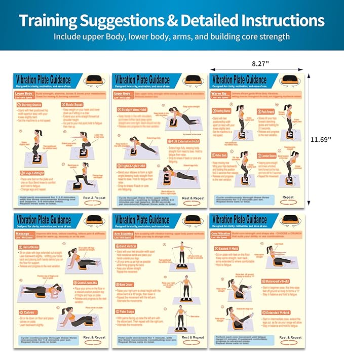 Whole Body Vibration Plate Exercise Poster Set - 6 Workout Guides & 2 Customizable 30-Day Plans for Home & Gym Use-Ruum Studio Home