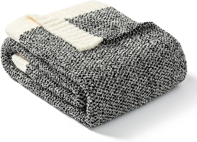 Snuggle Sac Heather Black Throw Blanket for Couch, Reversible Super Soft Micorfiber Blankets Dupes Warm Cozy Knit Fuzzy Plush Throws for Sofa, Bed, Heather Black, 50x60 inches-Ruum Studio Home