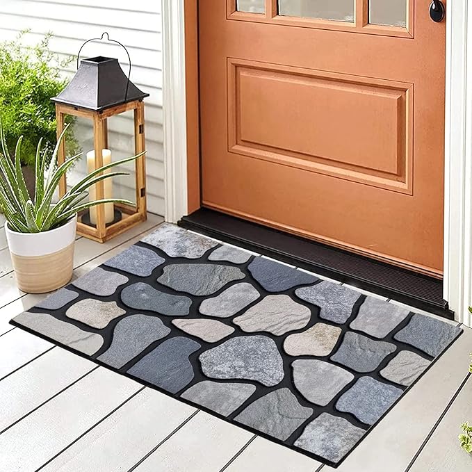 CHICHIC Welcome Door Mat 18X 30 Inch Front Doormat Outdoors for Home Entrance Outdoors Mat for Outside Entry Way Doormat Entry Rugs, Heavy Duty Non Slip Rubber Back Low Profile, Stone-Ruum Studio Home