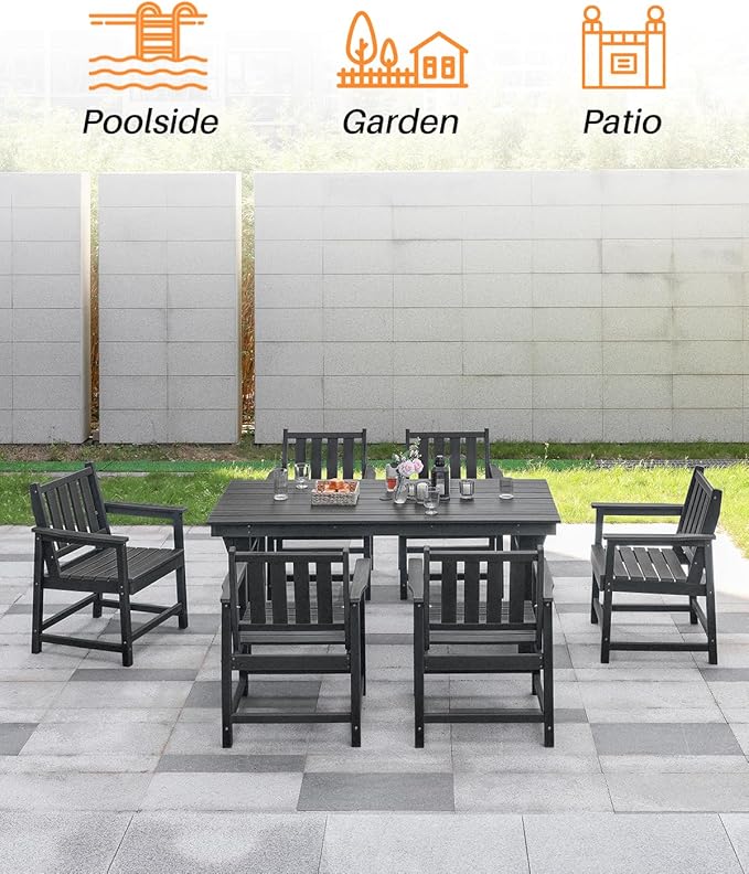 Patio Dining Chair Set of 2, HDPE Outdoor Dining Chair, Ergonomic HDPE Dining Chairs with Deep Seating, All Weather Outdoor Chairs Furniture for Backyard, Deck, Garden, Poolside, Obsidian-Ruum Studio Home