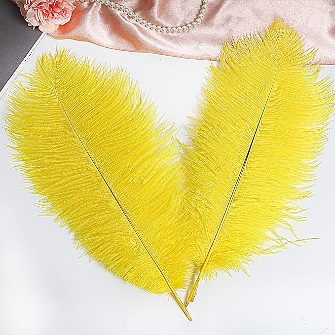 THARAHT Yellow Ostrich Feathers 12pcs Large Natural Bulk 14-16Inch 35cm-40cm for Wedding Party Centerpieces Easter Gatsbi and Home Decoration Feathers-Ruum Studio Home