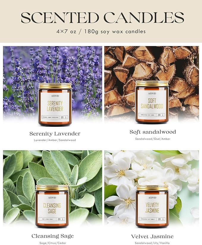 AOOVOO Candle Set - 4PC Scented Candles, 28 oz Soy Candles, Soy Candle for Home Scented, Lavender/Sandalwood/Jasmine/Sage-Ruum Studio Home