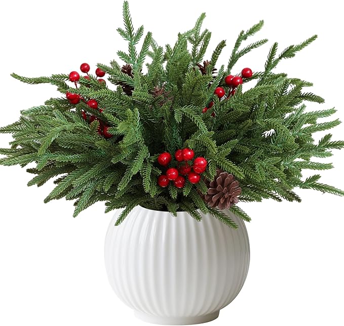 24 Pcs Christmas Norfolk Pine Stems, Realistic DIY Artificial Pine Branches for Christmas Decorations-Ruum Studio Home