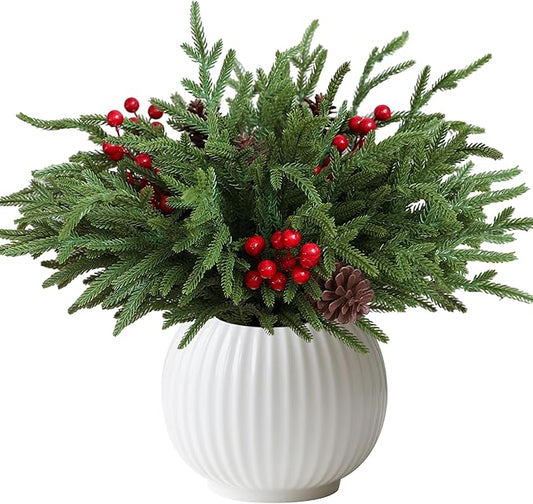 24 Pcs Christmas Norfolk Pine Stems, Realistic DIY Artificial Pine Branches for Christmas Decorations-Ruum Studio Home