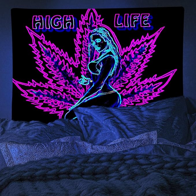 ADDWel Blacklight Tapestry for Bedroom, Tapestry Glow In The Dark, UV Reactive Black Light Posters Wall Hanging for Bedroom Dorm Living Room Backdrop Decor-Ruum Studio Home
