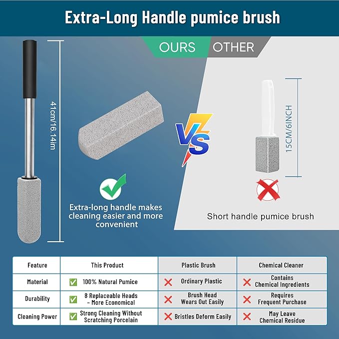 2 Pack Pumice Stone for Toilet Cleaning,16.14In Extra Long Handle Toilet Pumice Stone Toilet Bowl Cleaner Brush Toilet Scrubber for Toilets Bathtubs Grills Sinks-Ruum Studio Home