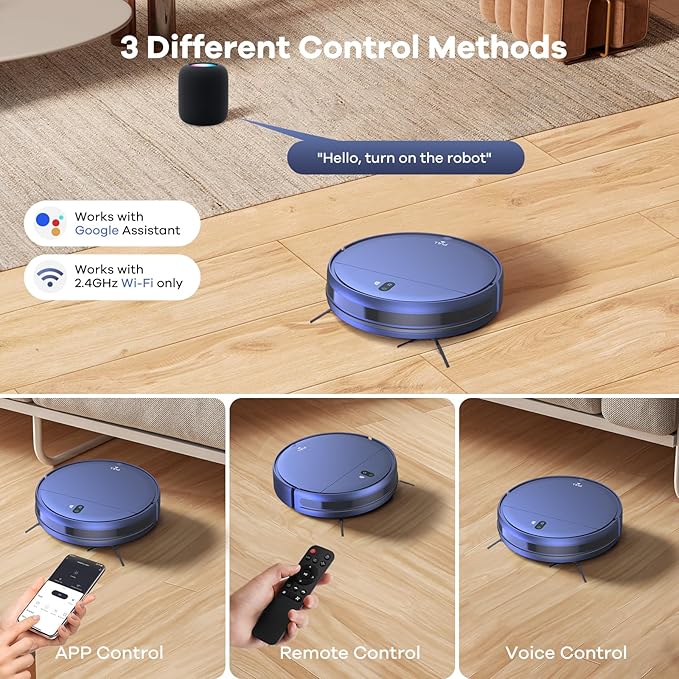 ZCWA Robot Vacuum and Mop Combo,2.4GHz WiFi Link Vacuum Robot,4 Cleaning Mode Robotic Vacuums Cleaner,APP/Remote Aspiradora Robot,Self-Charging Robot Vacuum for Pet Hair,Stains,Carpets,Corner-Ruum Studio Home