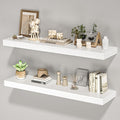 Floating Shelves for Wall, 36" W x 8" D x 1.5" H, Wooden Wall Mounted Display Shelves with Invisible Brackets for Living Room, Bedroom, Bathroom, Kitchen Decor and Storage, Set of 2, White-Ruum Studio Home