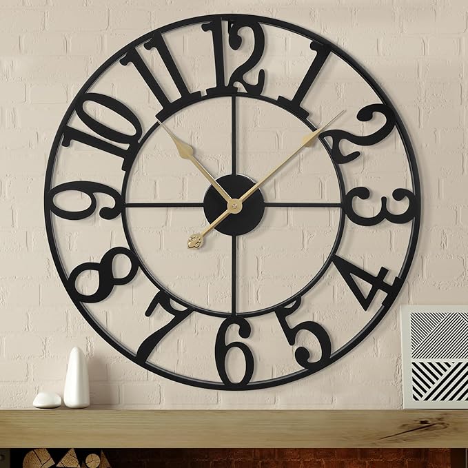LEIKE 31 Inch Extra Large Wall Clock, Retro Decorative Oversized Silent Little Ticking Battery Operated,Black Metal Arabic Numerals Wall Clocks for Living Room,Office,Entrance Farmhouse Decor-Ruum Studio Home