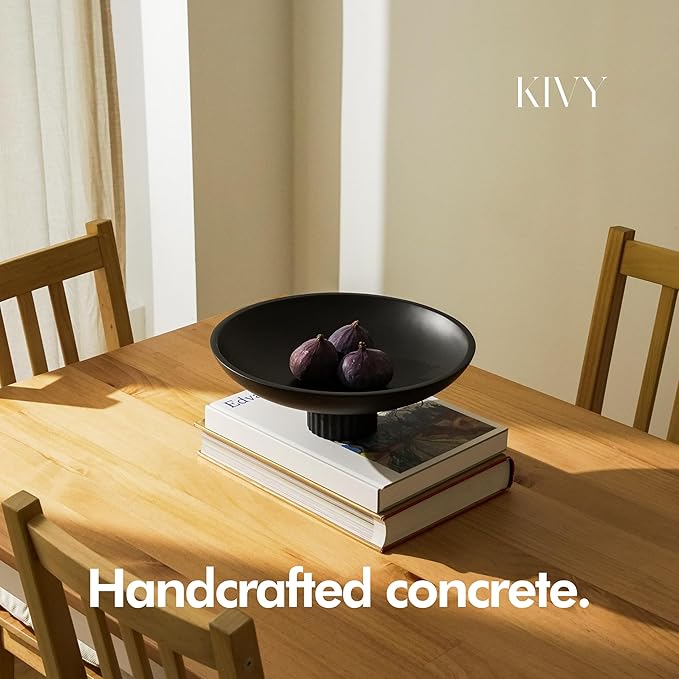 KIVY Concrete Fruit Bowl for Kitchen Counter - Large Decorative Bowl for Home Decor - Black Pedestal Bowl - Decorative Bowls for Home Decor - Black Kitchen Island Decor-Ruum Studio Home
