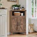 Corner Bathroom Cabinet, Farmhouse Small Corner Cabinet with Barn Door & Adjustable Shelf, Storage Cabinets for Bathroom, Kitchen, Living Room, Rustic Brown-Ruum Studio Home