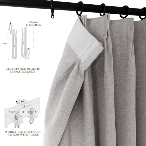 100% Blackout Linen Textured Drapes for Bedroom Pinch Pleated Curtains for Track System Portable Drapery for Sliding Glass Door/Storage/Space Room Divider, 70" Wx102 L, 1 PC, Browish Grey-Ruum Studio Home